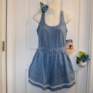 SOLD! NEWPORT NEWS Sun Streak 1 Pc Swimsuit NWT Blue White Stripes Shorts Bottom